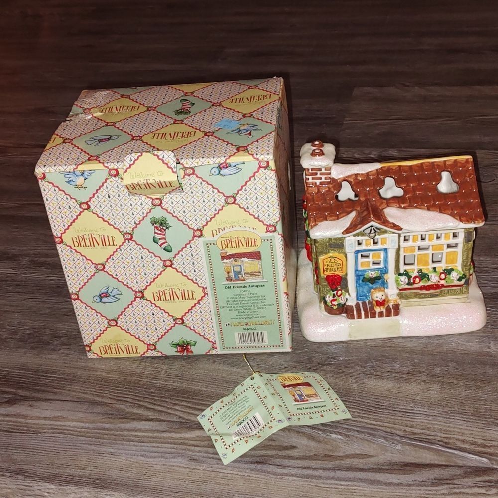 Vintage Mary Engelbreit  tealight holder village  Hard to find Rare New in Box